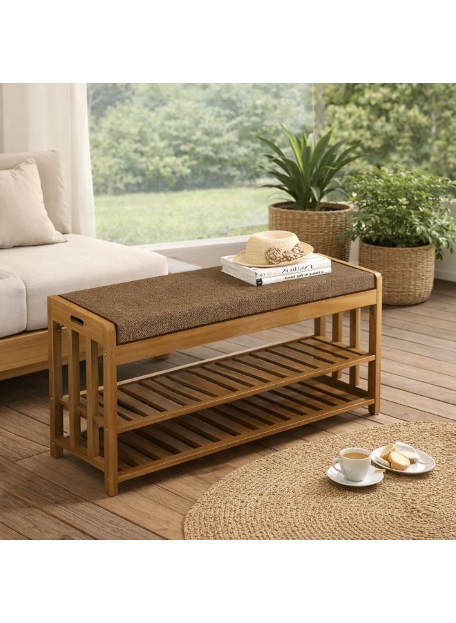 HOME TASTE Wooden Shoe Rack With Bench - Wooden Shoe Cabinet with Seat | Shoe Bench Organizer for Entryway, Hallway & Bedroom, Brown – 27 x 90 x 45 cm - Image 5